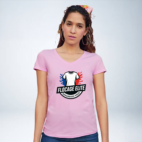 T-SHIRT COL V FEMME PERSONNALISABLE REF : SC601